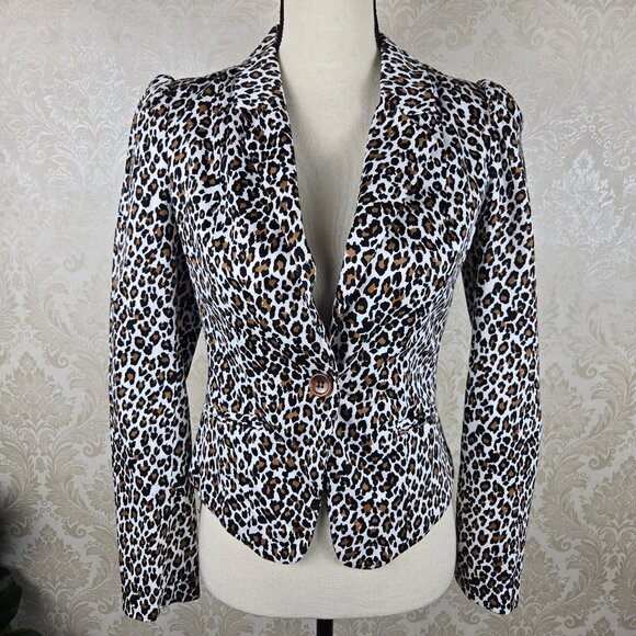 Zinga Size Small Animal Print Blazer 1 Button Closure Slight Puffed Shoulder - Picture 1 of 10